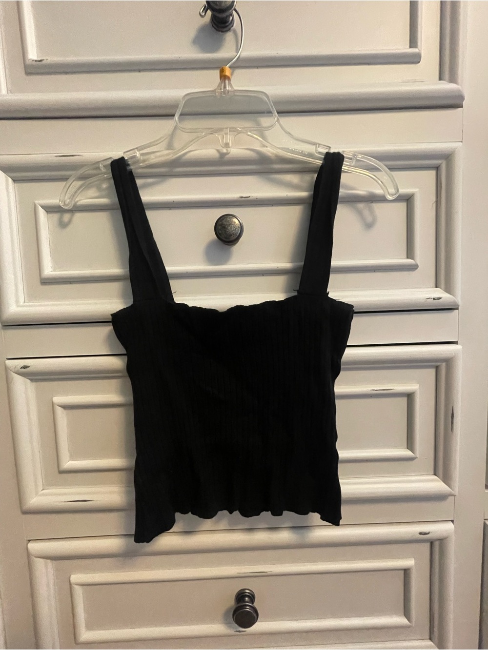 Black Ribbed Square Neck Cropped Tank Top. Worn Once
